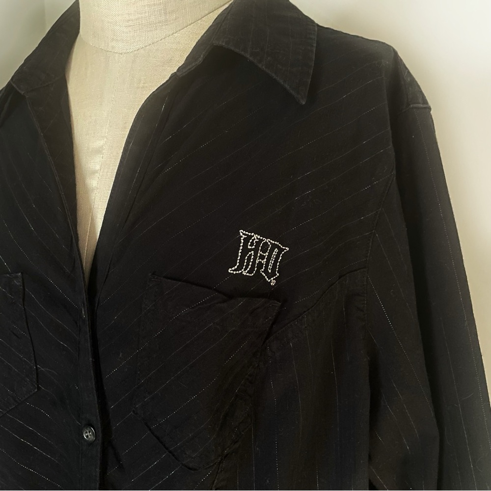 Harley Davidson black with silver metallic pinstripes button down shirt size 1W